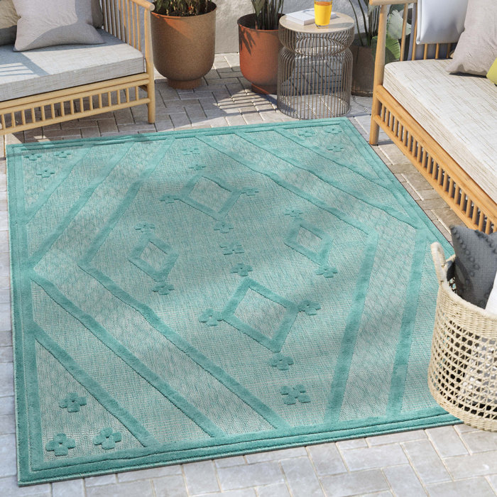 Well Woven Sila Mali Outdoor Moroccan Tribal Teal Indoor/Outdoor Area Rug & Reviews Wayfair